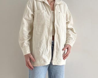 Vintage White Wide Wale Corduroy Zip Up Jacket Blouse
