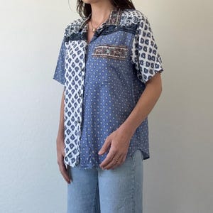 Vintage Collared Patterned Multicolored Blouse