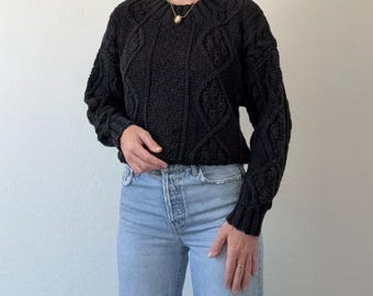 Vintage Chunky Cable Knit Mockneck Sweater