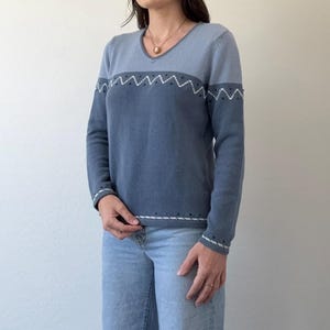 Vintage Blue Knit Patterned Sweater