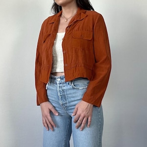 Vintage Orange Long Sleeve Cropped Blouse