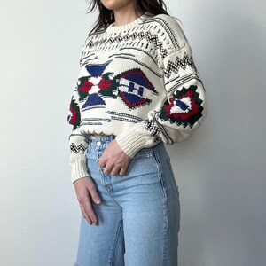 Vintage Chunky Knit Mulitcolored Patterned Double Sided Sweater