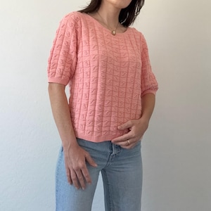 Vintage Pink Knit Short Sleeve Textured Sweater