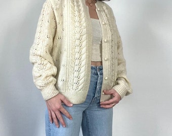 Vintage Cream Knit Cardigan Sweater