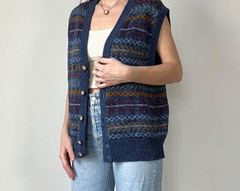 Vintage Multicolored Patterned Chunky Sweater Vest