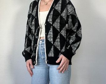Vintage Patterned Multicolored Cardigan Sweater