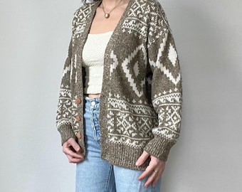 Vintage Neutral Patterned Cardigan Sweater