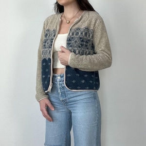 Vintage Patterned Zipped Sherpa Jacket