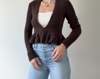 Vintage Brown Ruffle Cardigan Sweater