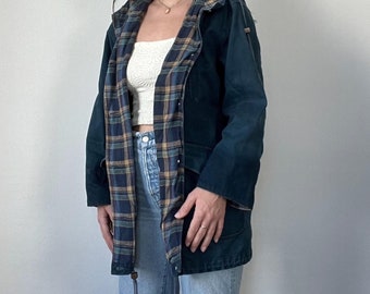 Vintage Denim Flannel Lined Hooded Chore Coat