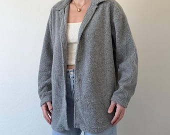 Vintage Gray Sherpa Fleece Shirt Jacket