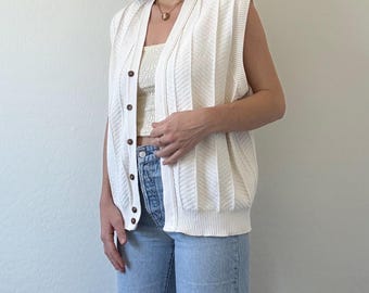 Vintage Chunky Knit Textured Sweater Vest