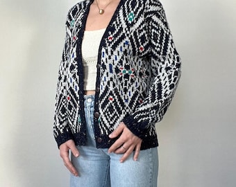 Vintage Multicolored Patterned Cardigan Sweater