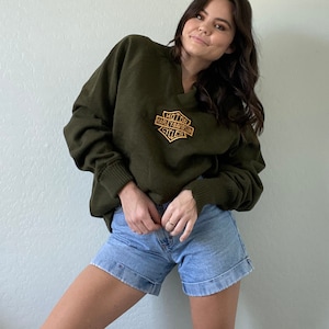 Vintage Harley Davidson Patch Olive Green Wool Sweater