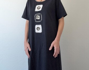 Vintage Black Short Sleeve Patterned Floral Dress