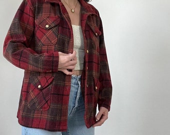 Vintage Red Multicolored Plaid Wool Blend Jacket