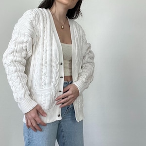 Vintage White Chunky Knit Cardigan Sweater
