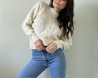 Vintage White Mockneck Sweater
