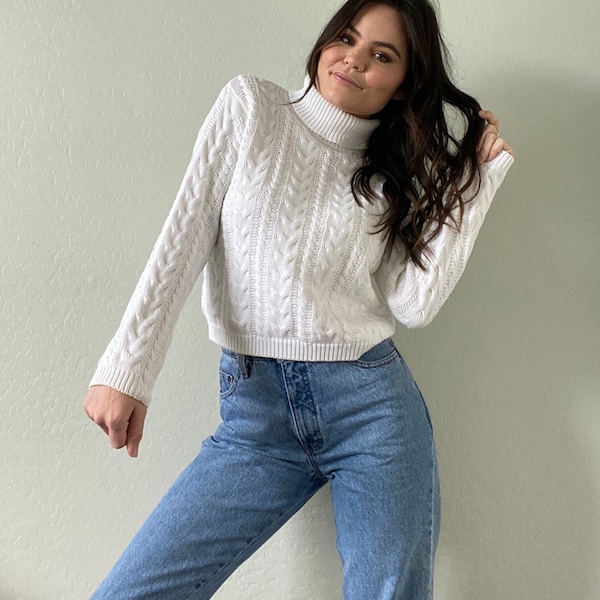 cable knit satin tie back sweater