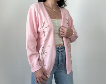 Pink Embroidered Floral Cardigan Sweater main image 0