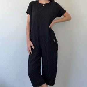 Vintage Black Lightweight Jumpsuit One Piece with Pockets