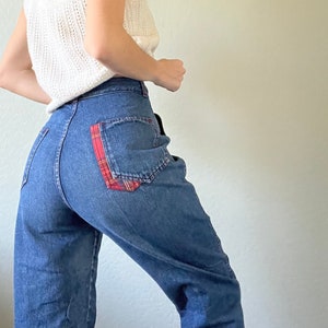 Waist 30 Vintage High Waisted Plaid Denim Jeans