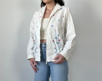 Vintage Floral Embroidered Zipped Jacket