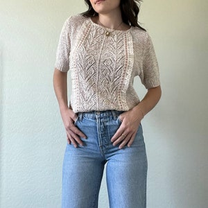 Vintage Neutral Short Sleeve Blouse