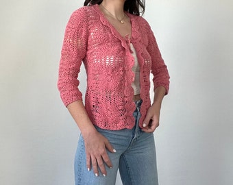 Vintage Pink Crochet Blouse