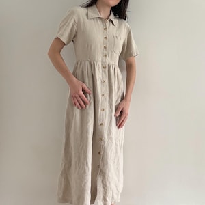 vintage 90 linen dress Vintage 90s Cream Beige Linen Slip Maxi Dress Jacket Set / Vintage Cottagecore Dress / Vintage Linen Dress / Simple Vintage Dress
