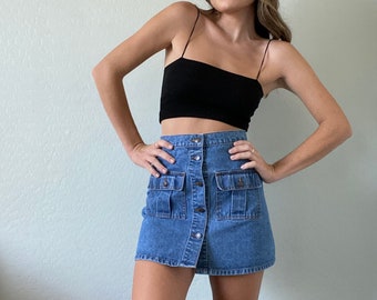 Waist 26 Vintage High Waisted Denim Skirt