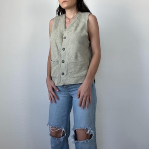 Vintage Green and White Buttoned Vest Blouse