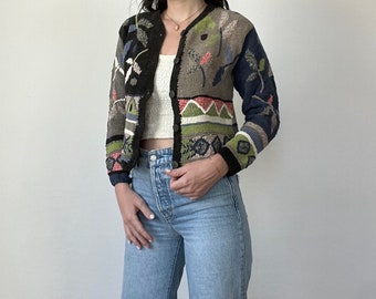 Vintage Plant Floral Knit Cardigan Sweater