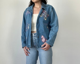 Vintage Graphic Butterfly Denim Sequins Jacket