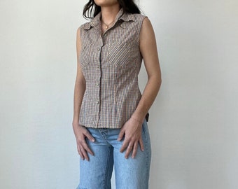 Vintage Multicolored Plaid Collared Blouse