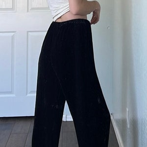 Vintage Black High Waisted Elastic Crushed Velvet Pants