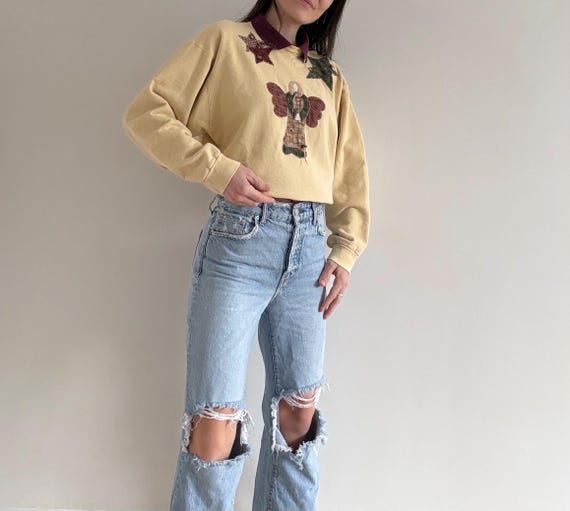 Vintage Patchwork Stitched Angel Collared Sweatsh… - image 1