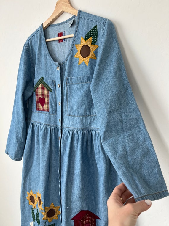 Vintage Denim Sunflower Midi Dress - image 8