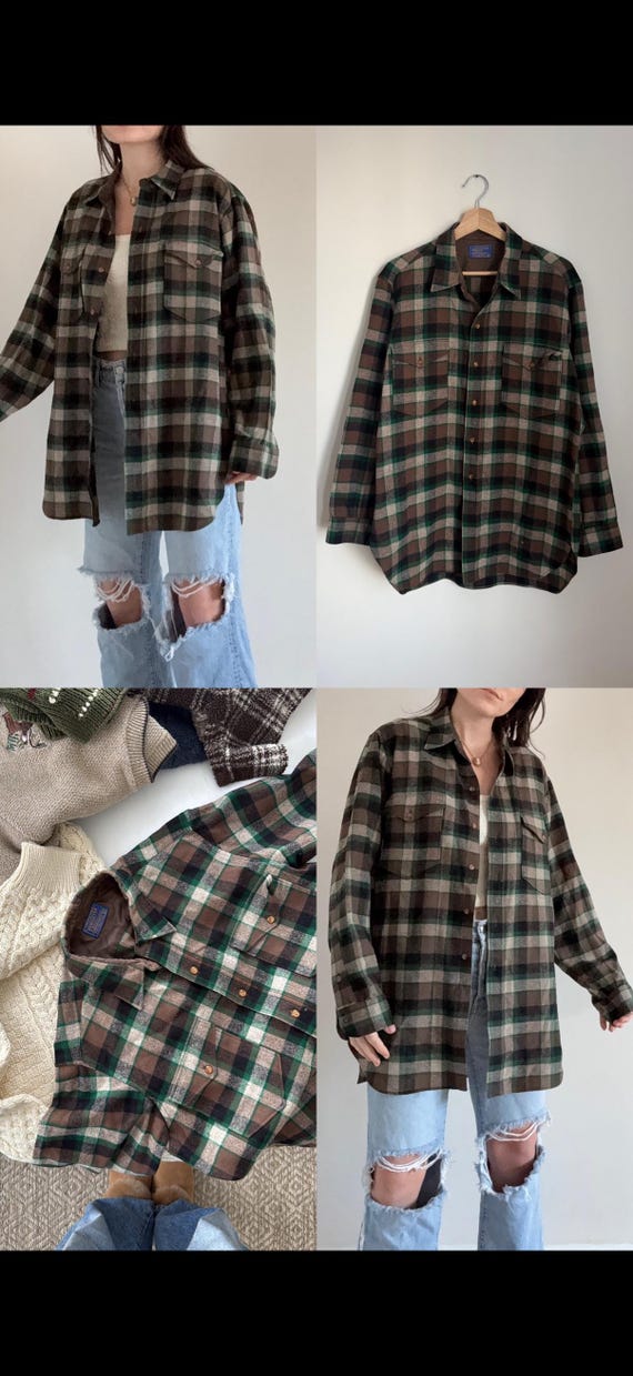 Vintage Plaid Pendleton Button Down Wool Shirt - image 1