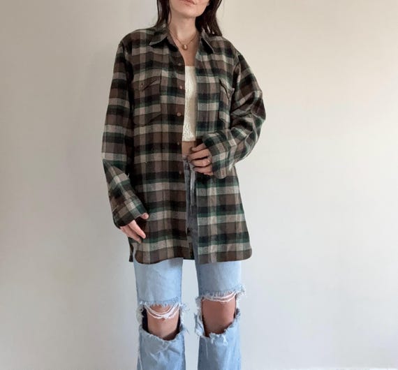 Vintage Plaid Pendleton Button Down Wool Shirt - image 3