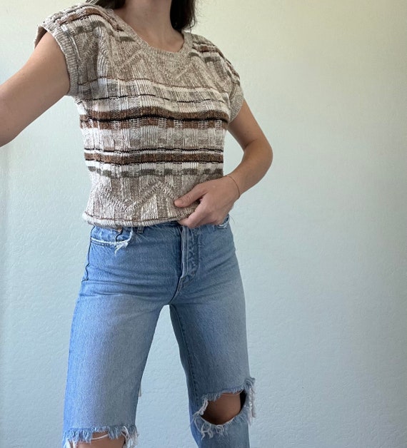 Vintage Neutral Striped Sweater Blouse