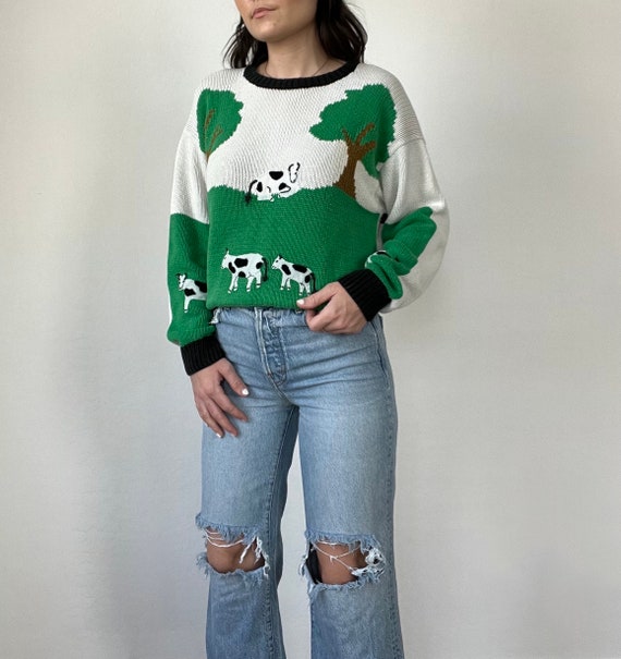 Vintage Double Sided Cow Farm Knit Sweater