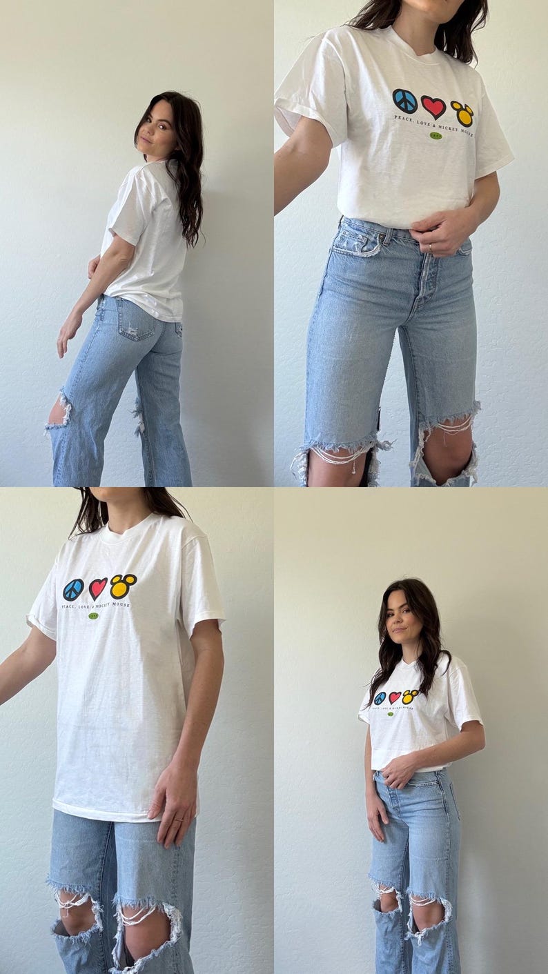 Vintage Graphic Peace Love and Mickey Mouse Disney Tee bild 9