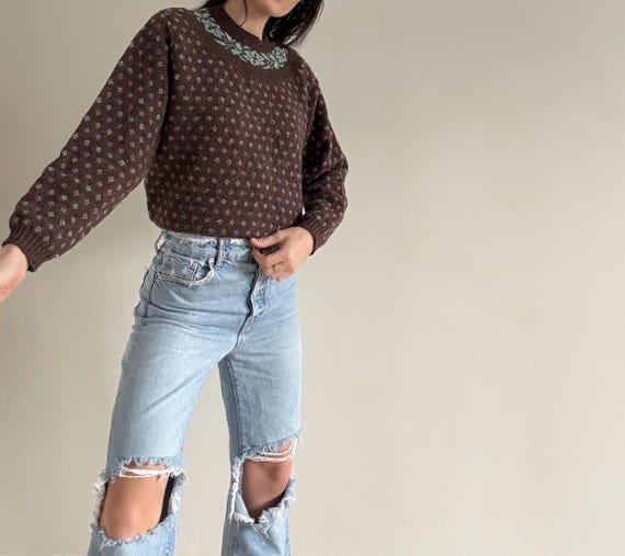Vintage Brown Patterned Sweater - image 6