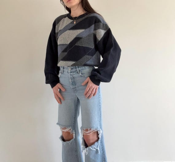 Vintae Navy Patterned Sweater - image 7