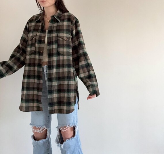 Vintage Plaid Pendleton Button Down Wool Shirt - image 7