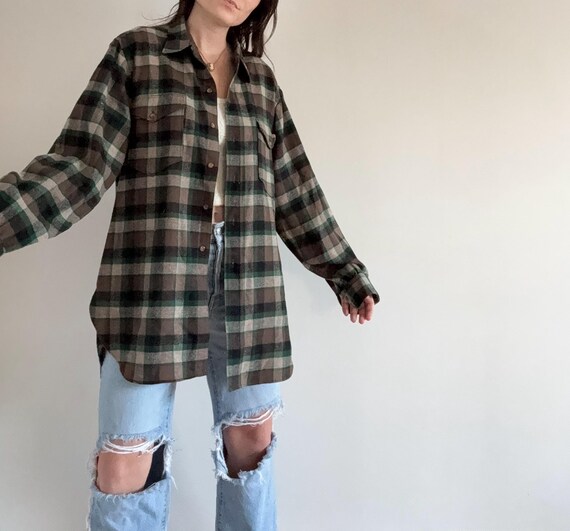 Vintage Plaid Pendleton Button Down Wool Shirt - image 6