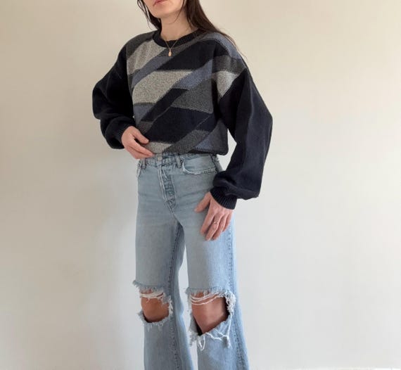 Vintae Navy Patterned Sweater - image 10