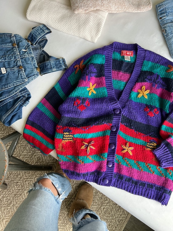 Vintage Multicolored Floral Cardigan Sweater - image 9