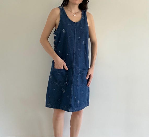 floral embroidered denim overall dress Vintage Cute White Summer Dress rsvp-promo-27aug25 Ebay Embroidered florals allover Size:US 4P